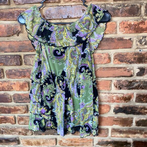 Apt. 9 Multicolored Paisley Sleeveless Tiered Ruffle Top Women's Size Small - Picture 6 of 6